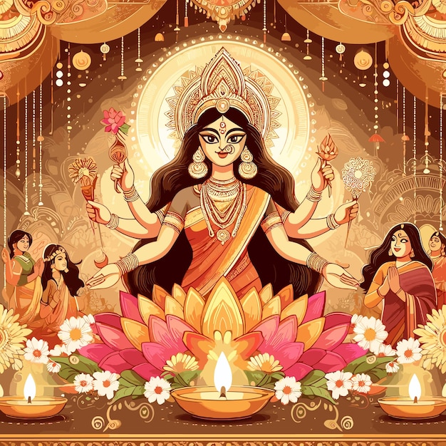 인도 신 행복한 Durga Puja Subh Navratri 배경 편집 가능한 터 일러스트레이션 디자인