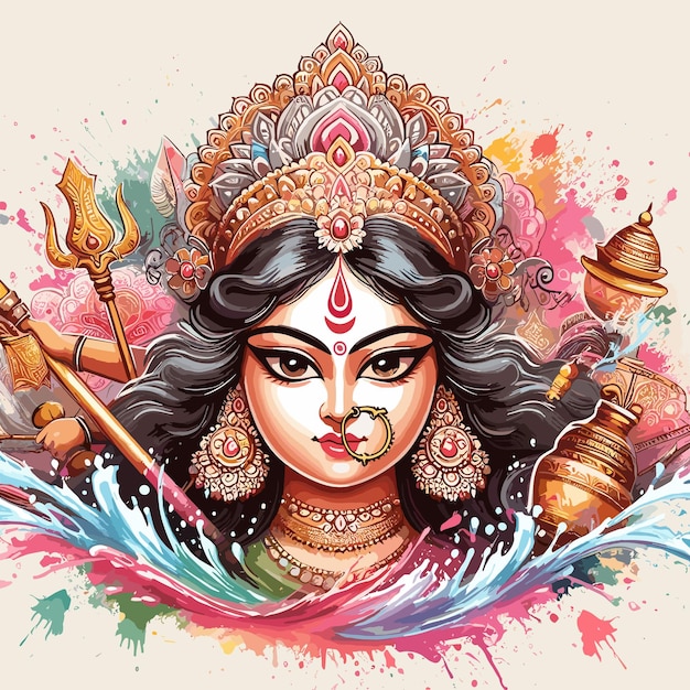 Indian God Happy Durga Puja Subh Navratri background editable vector illustration design