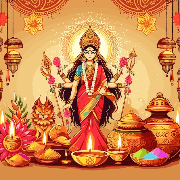 Vector indian god happy durga puja subh navratri background editable vector illustration design
