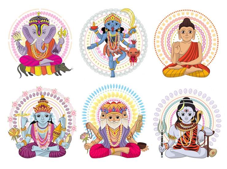 Vector indian god  hinduism godhead of goddess and godlike idol ganesha in india illustration set