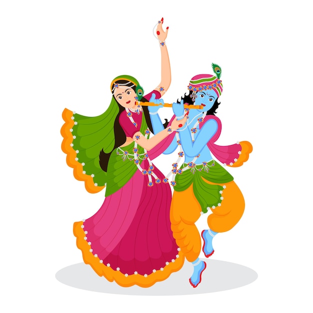 Indian god Lord krishna and radha rani character illustration Premium Vector