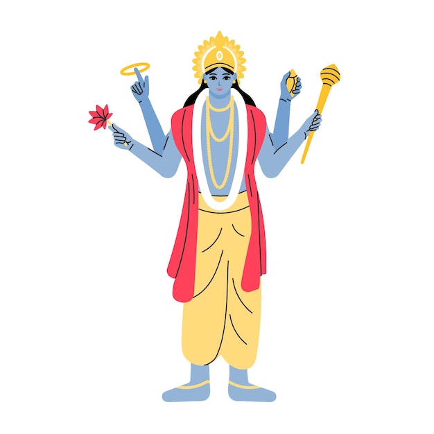 Vector indian god lord vishnu ethnic deity of hinduism mythology vector illustration design