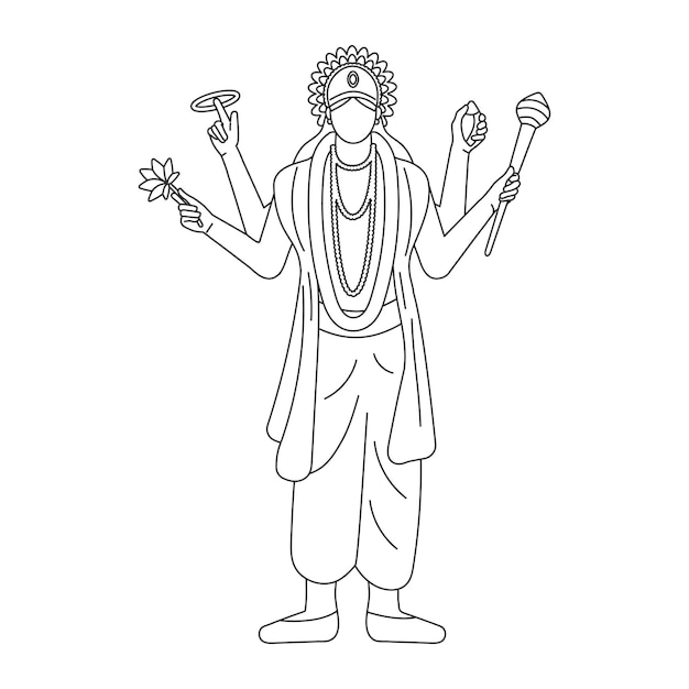 Вектор Индийский бог лорд вишну этническое божество индуистской мифологии векторная иллюстрация дизайн