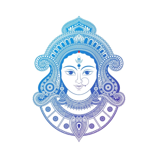 Indian Goddess Durga Face Illustration