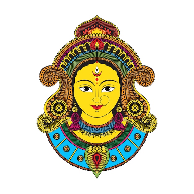 Indian Goddess Durga Face Illustration