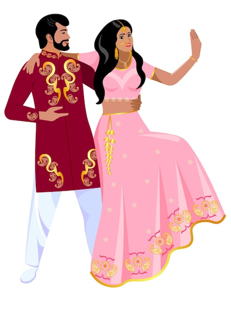 Vector indian groom bride in wedding clothes