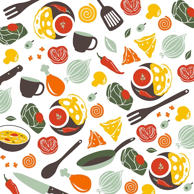 Indian herbs and spices colorful pattern vector for Kitchen restaurant or catering wallpaper