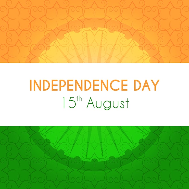 Vector indian independence day greeting card with national tricolor and ornament on background