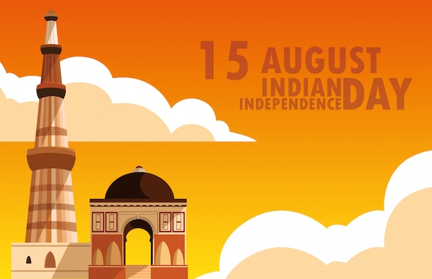 Manifesto di festa dell'indipendenza indiana con jama masjid