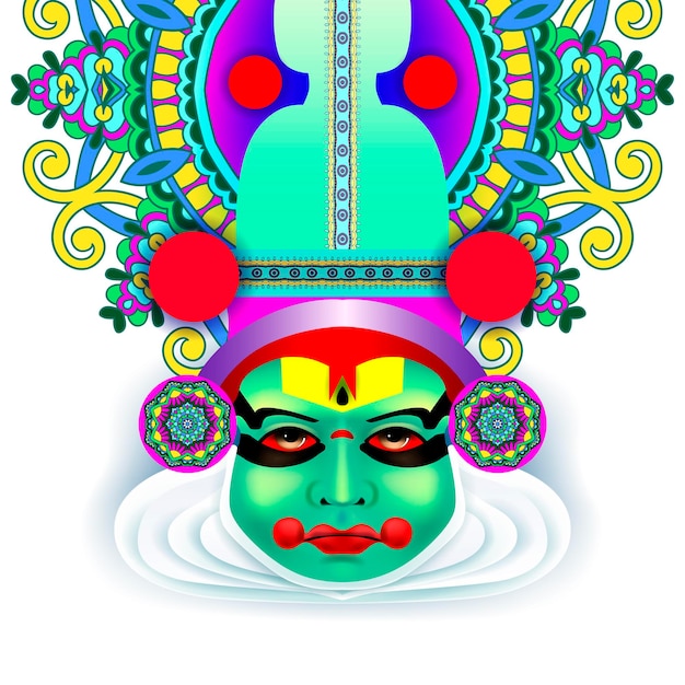 Vector indian kathakali dancer face decorative modern vector illustration for happy onam holiday