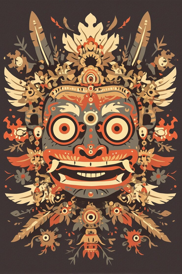 Vector indian kathakali patterns with expressive masks