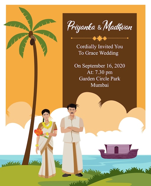 Vector indian kerala wedding card invitation design template vector