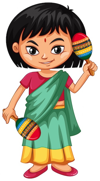 Vector indian kid holding maracas on white background
