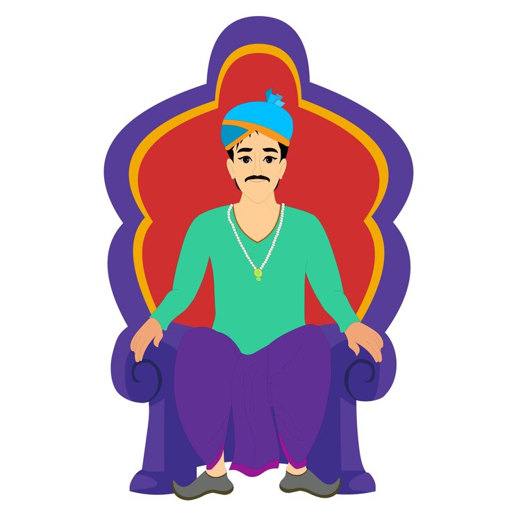 वेक्टर indian king sitting in throne king sitting pose indian royal characters for cartoon animation