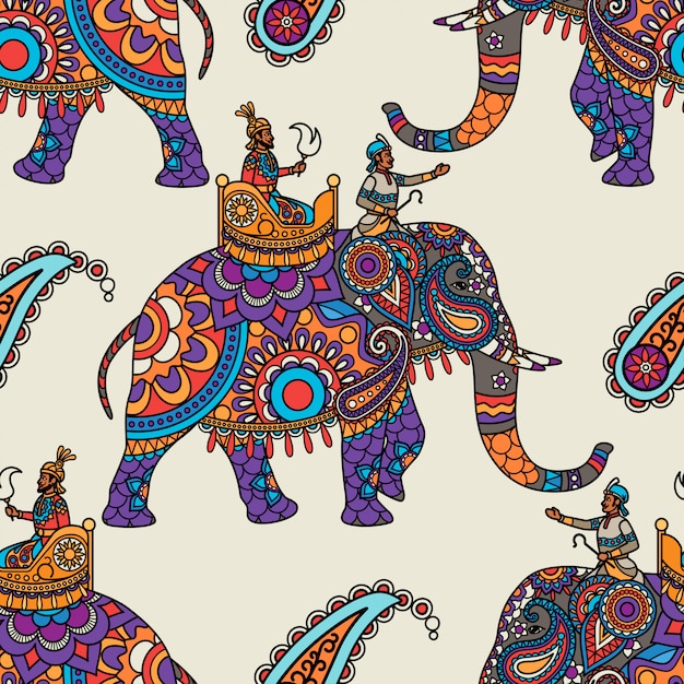 インドのマハラジャ手描きのシームレスパターン
