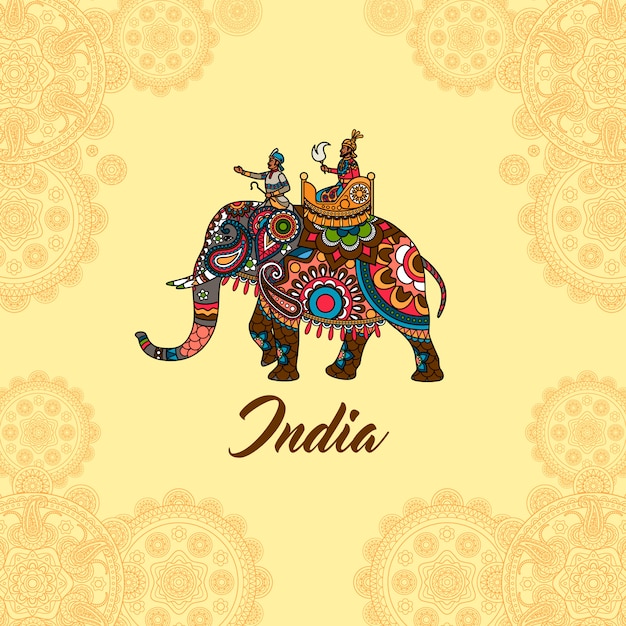 Maharaja indiano sull'ornamento della mandala dell'elefante