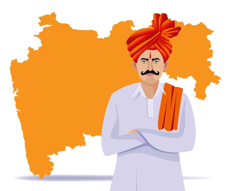 वेक्टर indian maharastrian man with maharastra map
