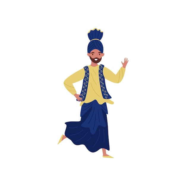 Indian man dancing in traditional clothes vector illustration on a white background