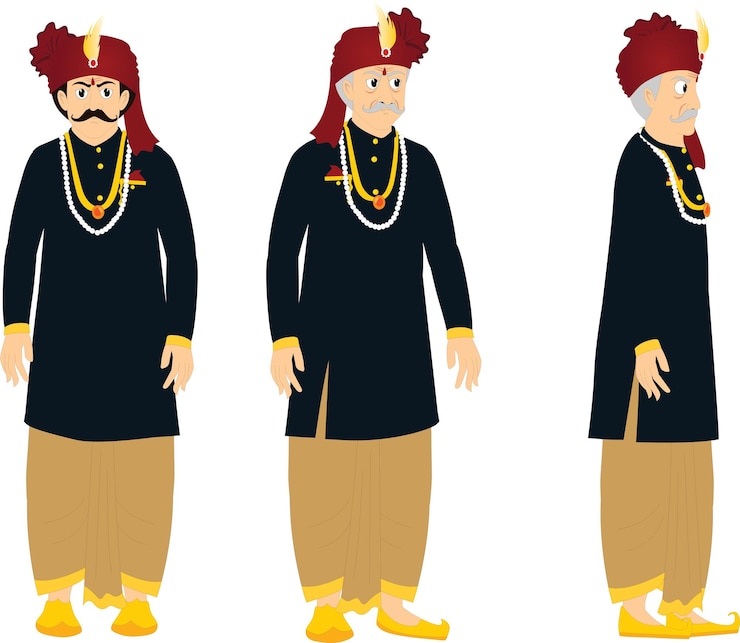 वेक्टर indian man indian characters indian old man indian young man indian servant cartoon character