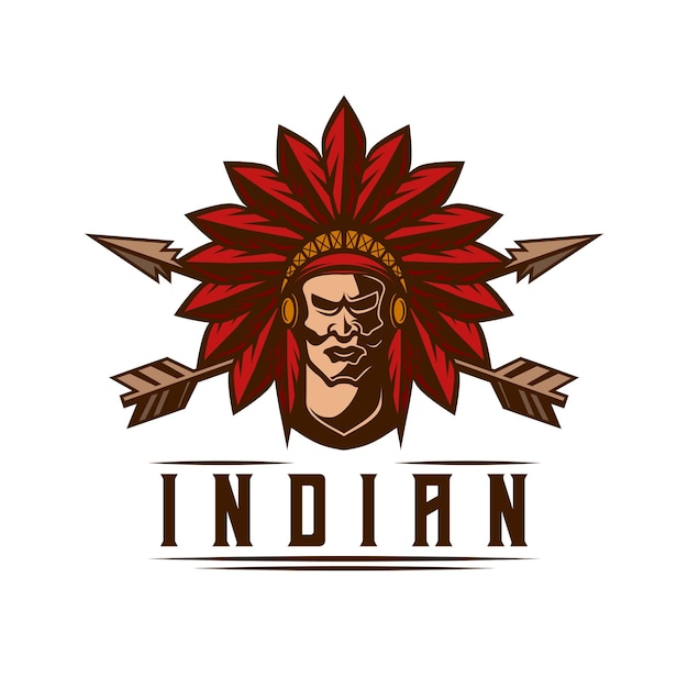 Indian Man Logo vintage style chief Apache mascot design character vector illustration