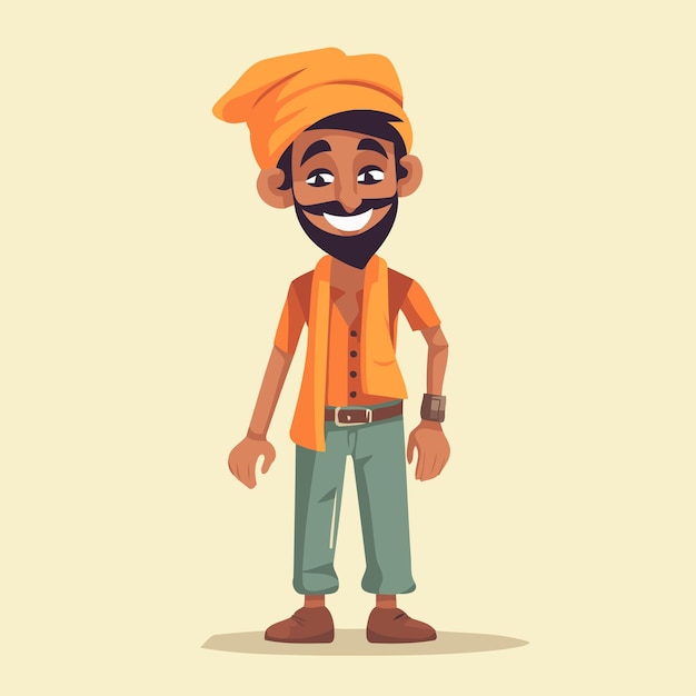 Indian man in a turban Vector illustration in cartoon style