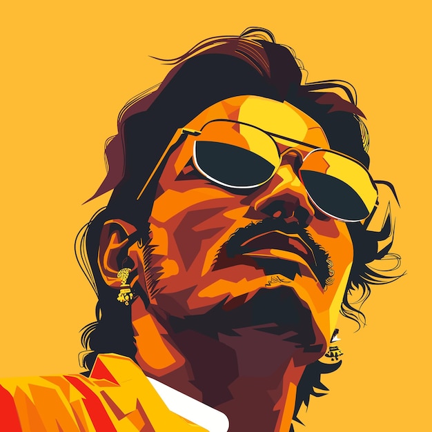 Vector a indian man with a beard and sunglasses is the main subject of the image