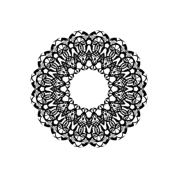 Logo mandala indiano in bianco e nero in bianco e nero ornamenti rotondi decorativi forma di fiore insolita vettore orientale modelli di terapia antistress tessitura di elementi di design vettore di loghi yoga