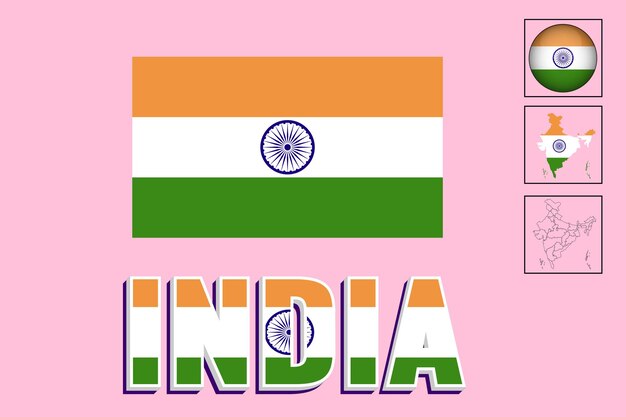 Vector indian map and indian flag vector drawing