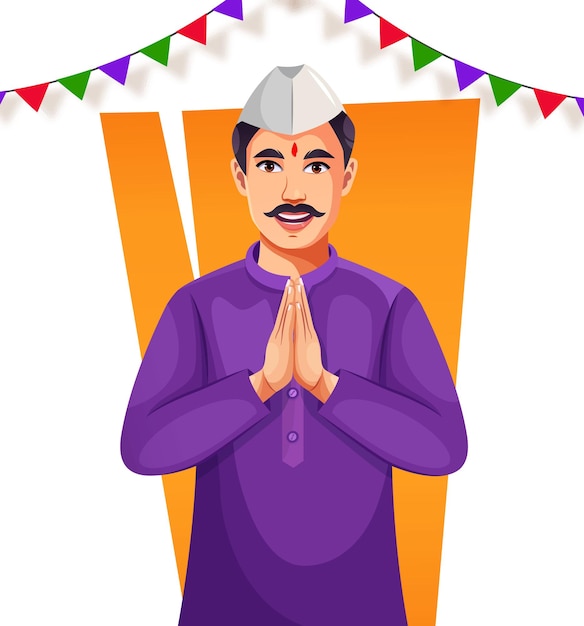 Vector indian marathi man showing namaste or welcome gesture character design