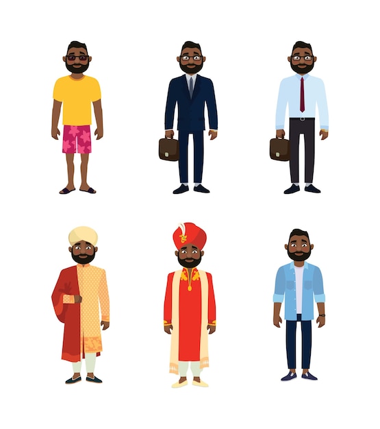 Indian men in national and modern clothes