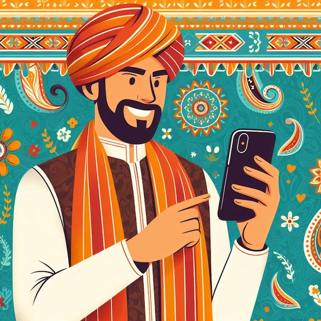 Indian men in traditional clothes vector illustration
