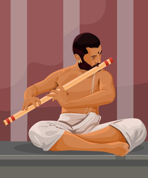 Vector indian musician playing flute instrument