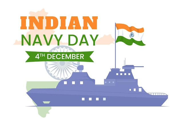 Indian Navy Day Illustratie met gevechtsschepen voor militair leger die waarderende soldaten groeten