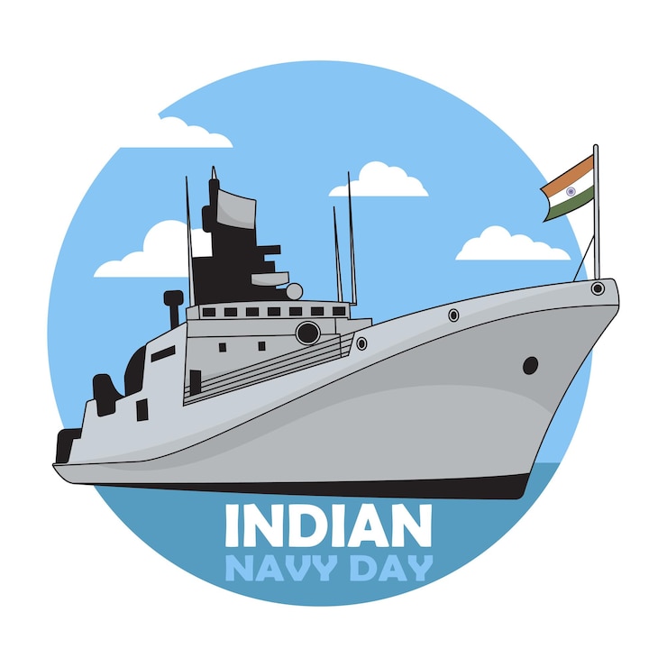 वेक्टर भारतीय नौसेना दिवस पोस्टर, बैनर। भारतीय राष्ट्रीय उत्सव। 4 दिसंबर।