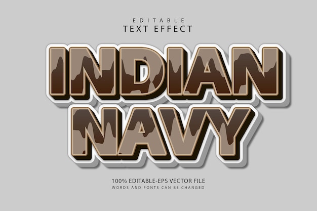 Индийский военно-морской флот редактируемый текстовый эффект трехмерное тиснение в мультяшном стиле