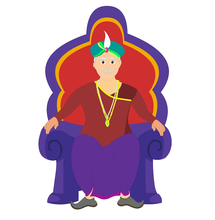 वेक्टर indian old king sitting on a throne king sitting pose for cartoon animation