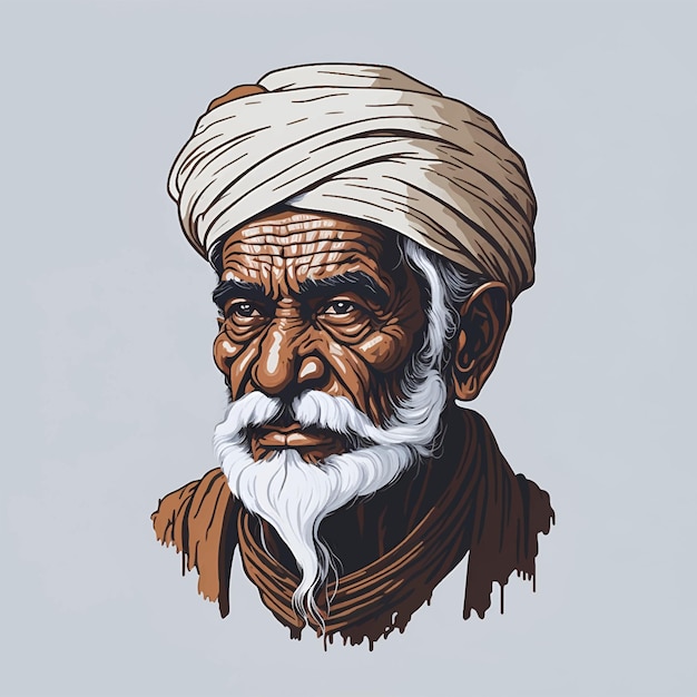 Indian old man Indian villager vector illustration Indian farmer