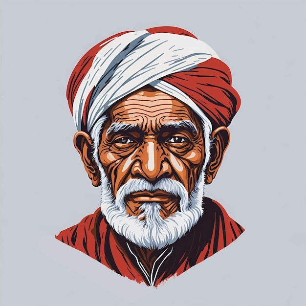 Indian old man Indian villager vector illustration Indian farmer