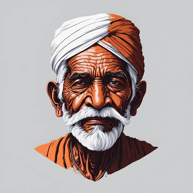 Vector indian old man indian villager vector illustration indian farmer