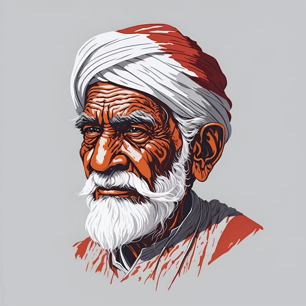 Indian old man Indian villager vector illustration Indian farmer