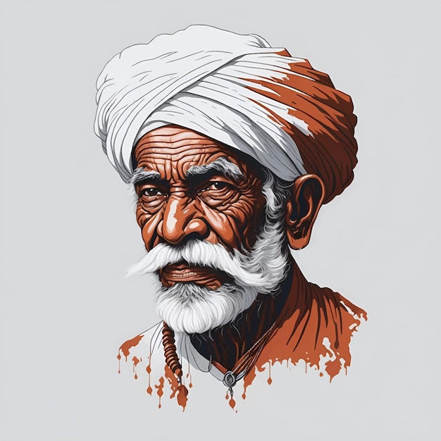 Indian old man Indian villager vector illustration Indian farmer