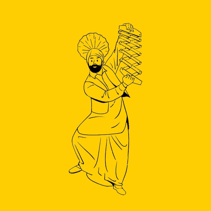 वेक्टर indian panjabi man celebrating lohri festival baisakhi festival happy dancing woman outline vector