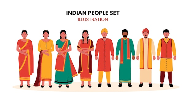 Vector indian people in traditional clothes illustration