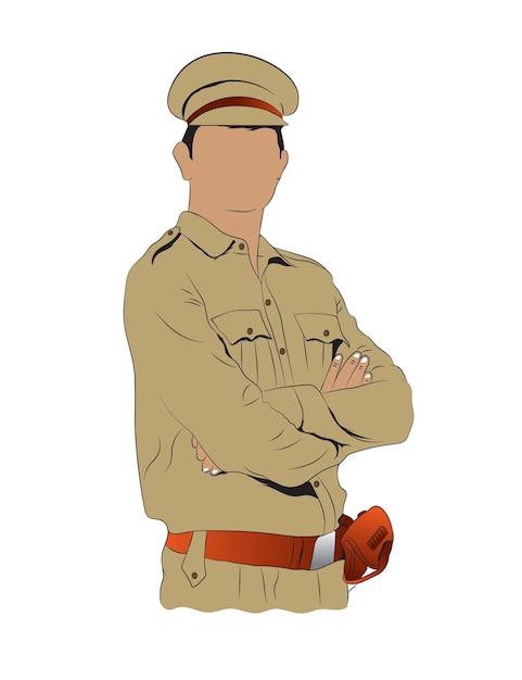 Indian police man standing in uniform.