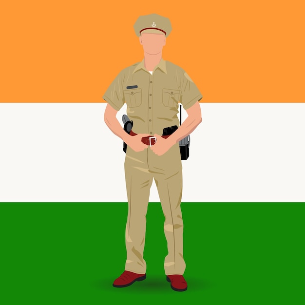 Indian Police Officer and Indian Traffic Police, Standing Policeman With Uniform Simple Flat Vector