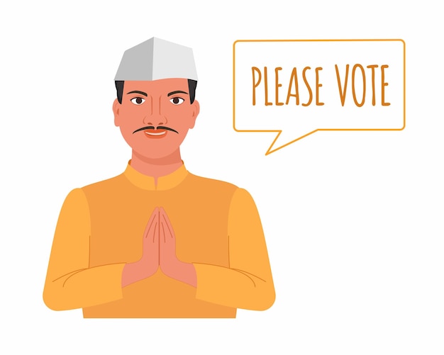 Vector indian politician candidate requesting in namaste pose for voting indian general election