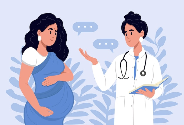 Indian pregnant woman is talking to an obstetrician gynecologist A woman expecting a baby visits the doctors office examination during pregnancy