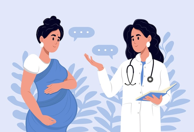 인도 임산부는 산부인과 의사와 이야기하고 있습니다 아기를 기대하는 여성은 임신 중에 의사 사무실 검사를 방문합니다