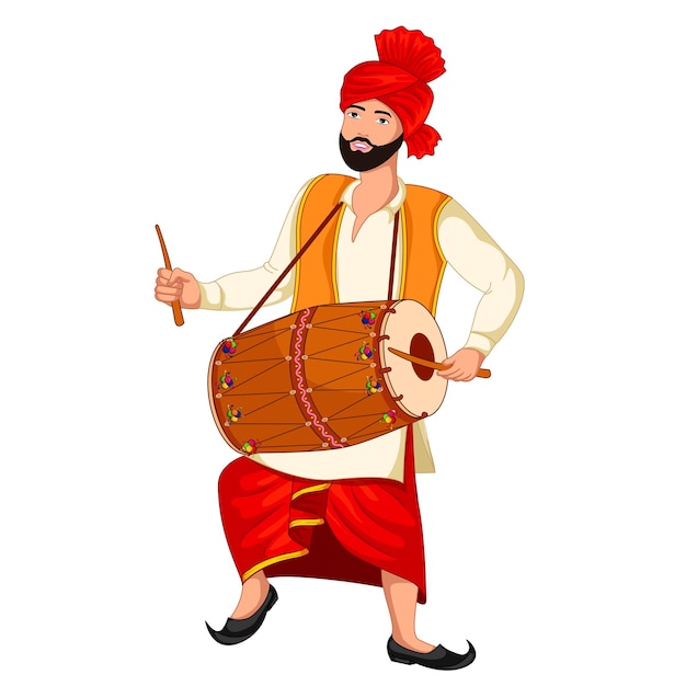 Indian Punjabi man with Dhol for Baisakhi and lohri