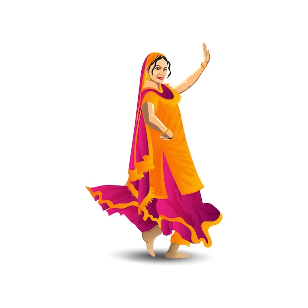 Vector indian punjabi woman dancing bhangra vector illustration for lohri and baisakhi